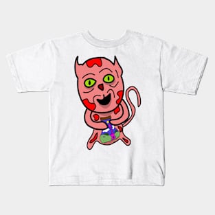 cat holding jar with guitar Kids T-Shirt